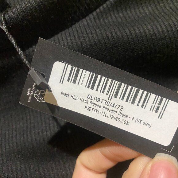 NWT | PrettyLittleThing | Black High Neck Ribbed Bodycon Dress, Size 0 - Picture 7 of 7